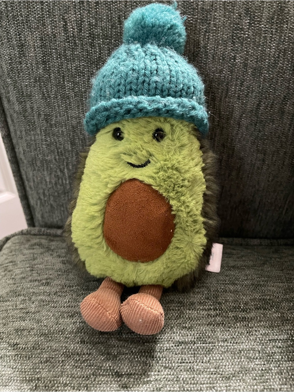 Jellycat Green Avocado Plush with Teal Knit Hat